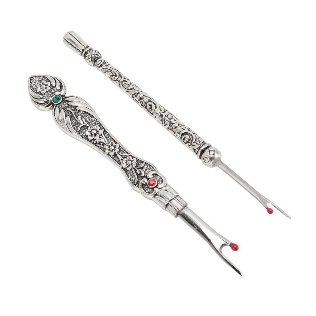 2pcs Retro Seam Remover Quickly Removal DIY Metal Hand Stitch Remover Thread Remover for Needlework Leatherwork Silver