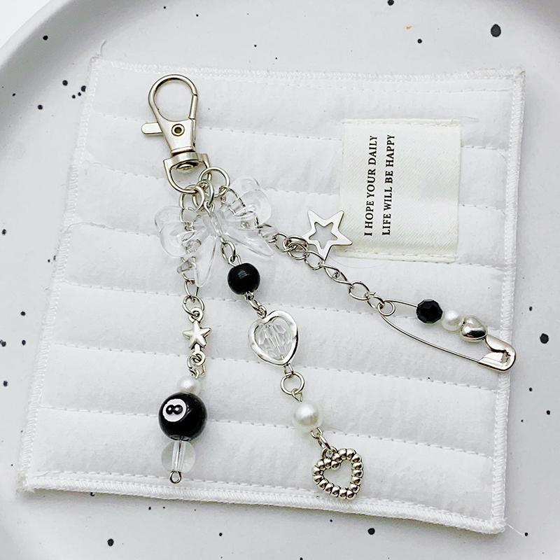1Pc Diy Accessories 8 Ball Billiards Beaded Butterfly Keychain Y2K Goth Keyring Beaded Pin Love Chain Decoration Bag Pendant