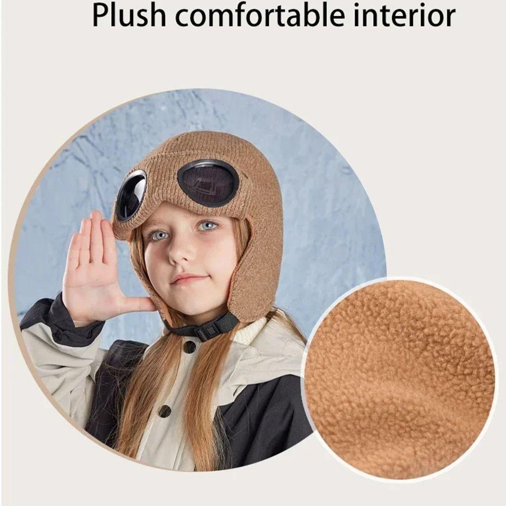Buckle Children Glasses Hat Ear Cap Kids Knitted Beanies Casual Warm Cap With Goggles Winter