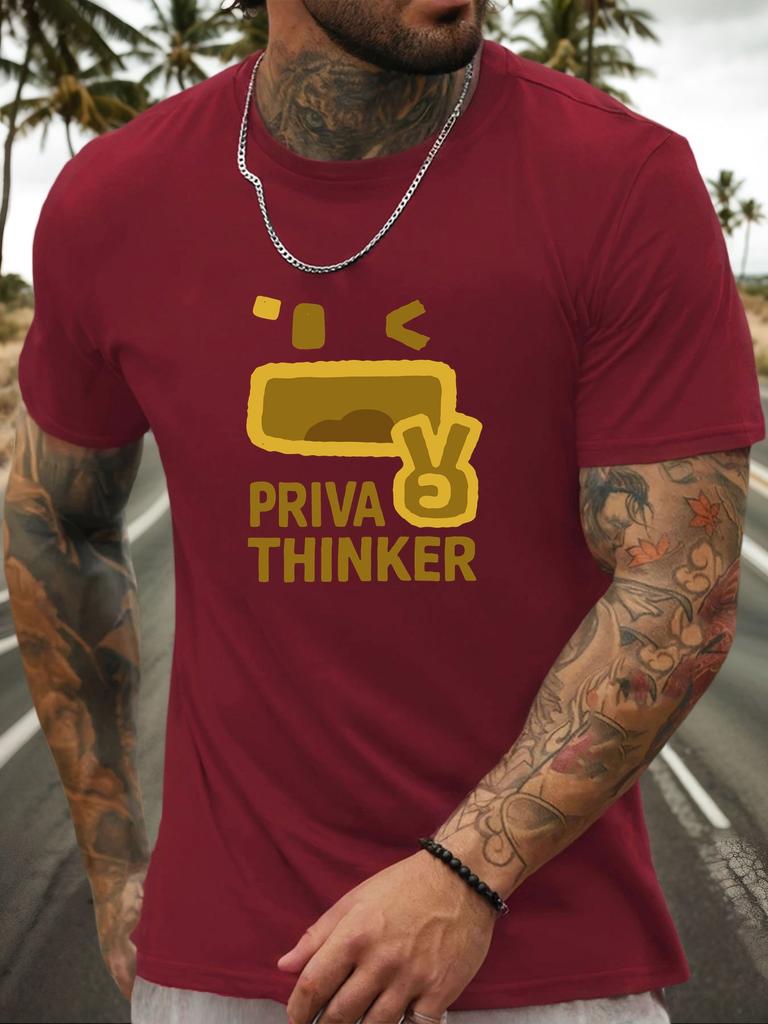 Футболка с коротким рукавом PRIVA THINKER Мужская 100% Хлопок С рисунком Летняя С круглым вырезом Дышащая Повседневная Модная Крутая Футболка