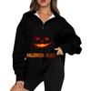 Women's Fashion Casual Long Sleeve Halloween Printed Zipper Turtleneck Drop Shoulder Sweatshirt Top