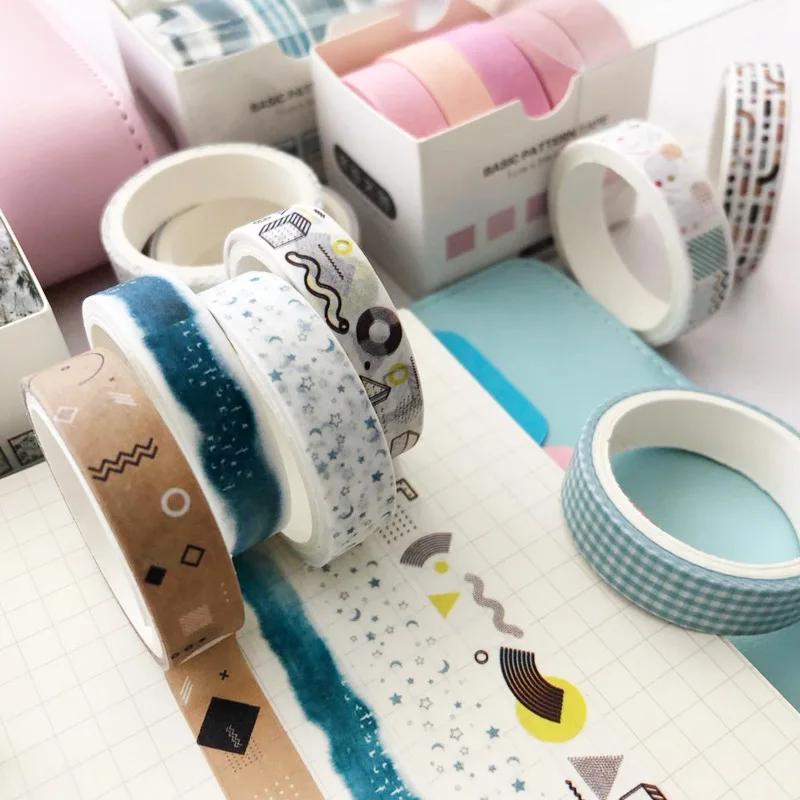 5 Pcs/pack Simple Colorful Basic Style Washi Tape Set DIY Scrapbooking Sticker Label Masking Tape School Office Supply