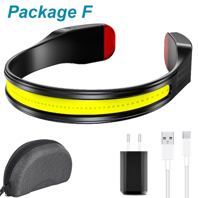 COB LED HeadLamp Type-C USB Rechargeable Headlight Multifunction Light Portable Head Flashlight Lamp Tail White & Red Light