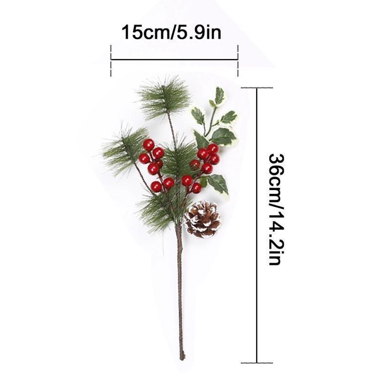 Artificial Christmas Pine Sticks Red Berry Stems Artificial Pine Picks Ornaments Christmas Tree Decorations Holiday Decor