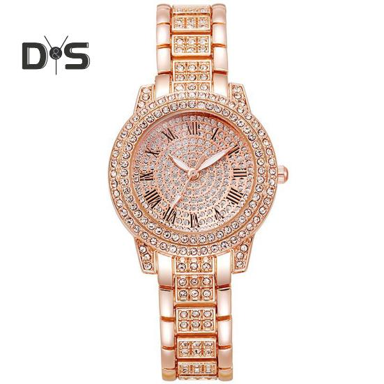 2 шт./комплект женские часы Quart блестящие стразы круглый циферблат высокоточный механизм наручные часы с браслетом