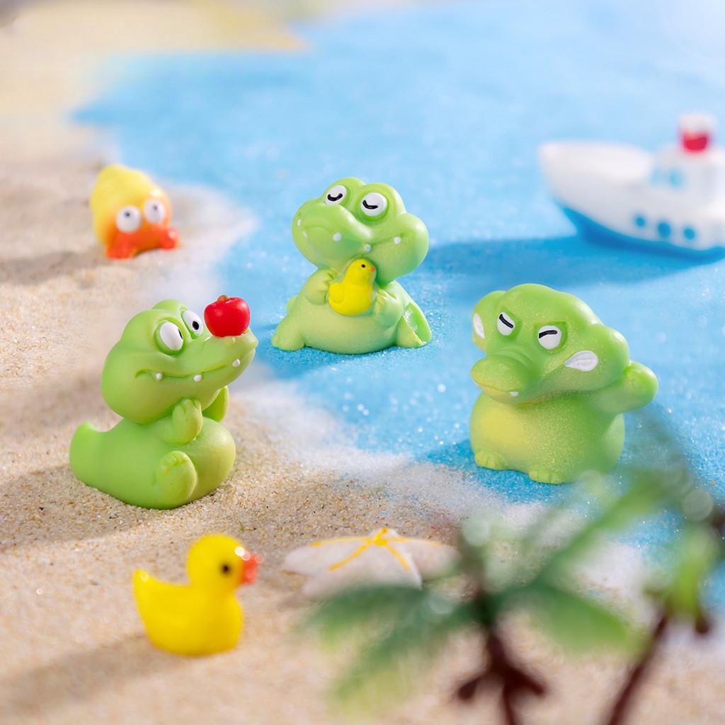 4Pcs/set Cartoon Alligator Animal Miniatures Resin Ornaments Diy Fairy Garden Decoration Micro Landscape