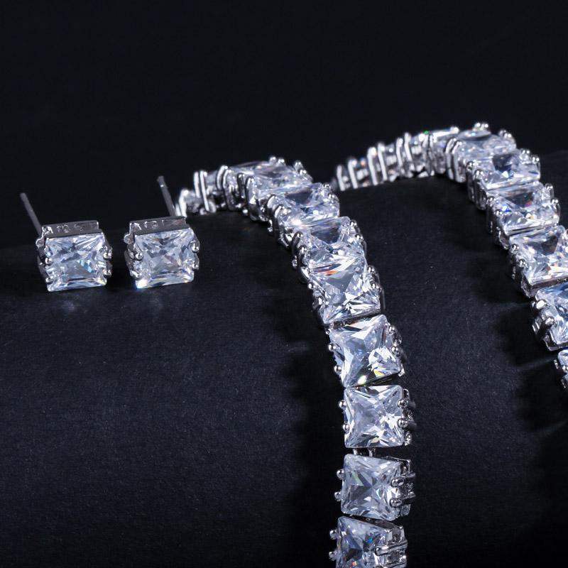 CMM 2 шт. классический бренд принцессы с цирконием колье-колье комплект серег серебро, розовое золото свадебные украшения для женщин подарок