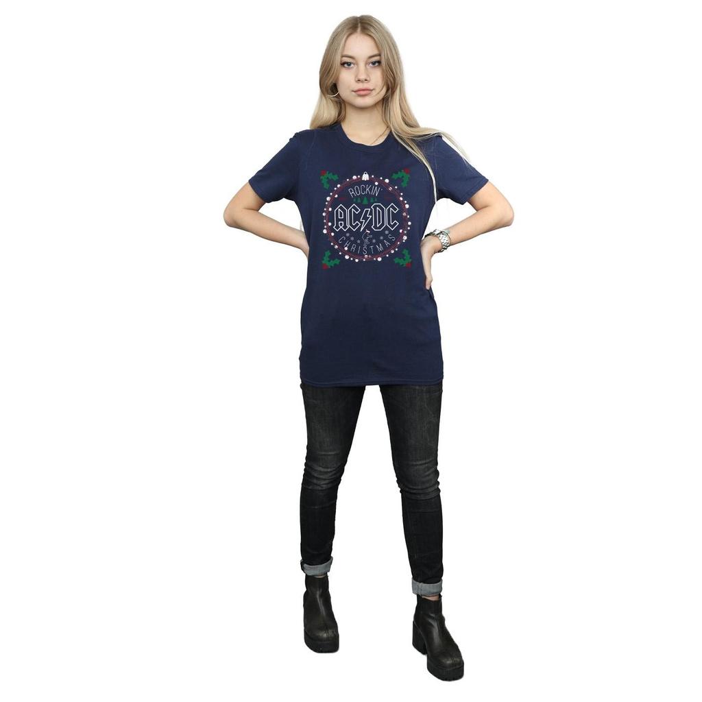 AC/DC Womens/Ladies Christmas Circle Cotton Boyfriend T-Shirt