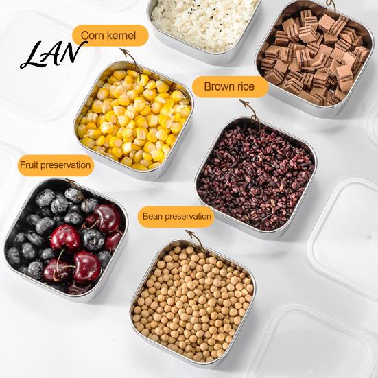 Reusable Food Holder 13.5oz Stainless Steel Lunch Box for Meal Prep, Stackable Container with Clear Airtight Lid Diet Control Portion Control,