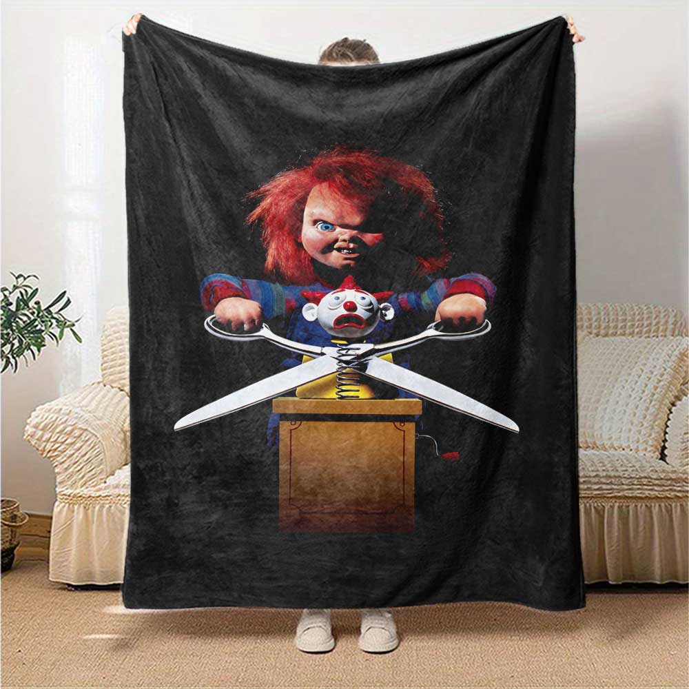 Horror Doll Scissors Blanket Soft Warm Cozy Throw For Picnics Sofa Couch Office Bed Picnics Playful Design Best Holiday Gift for Friends Y9
