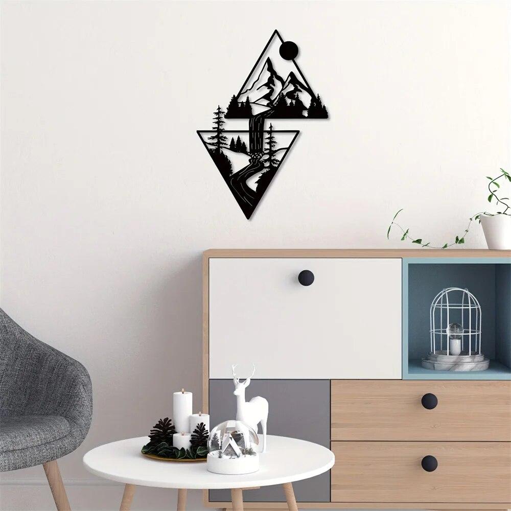 Scenery Theme Decor Wall Art Decorations Mountain Metal Wall Decor Wall Sign Metal Wall Triangle Wall Art for Room