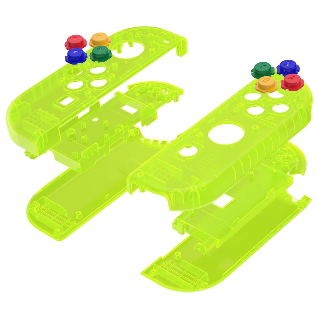 Прозрачный сменный корпус eXtremeRate для корпуса ручного контроллера, совместимый с Switch Joycon и Switch OLED, поставляется с 8 цветными самодельными элементами