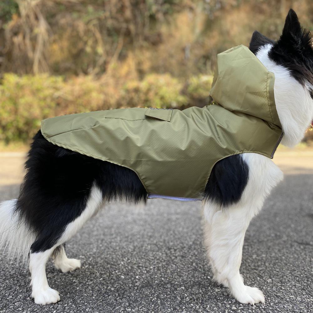 Reflective Large Breed Dog Rain Poncho - Waterproof & Windproof Hooded Raincoat