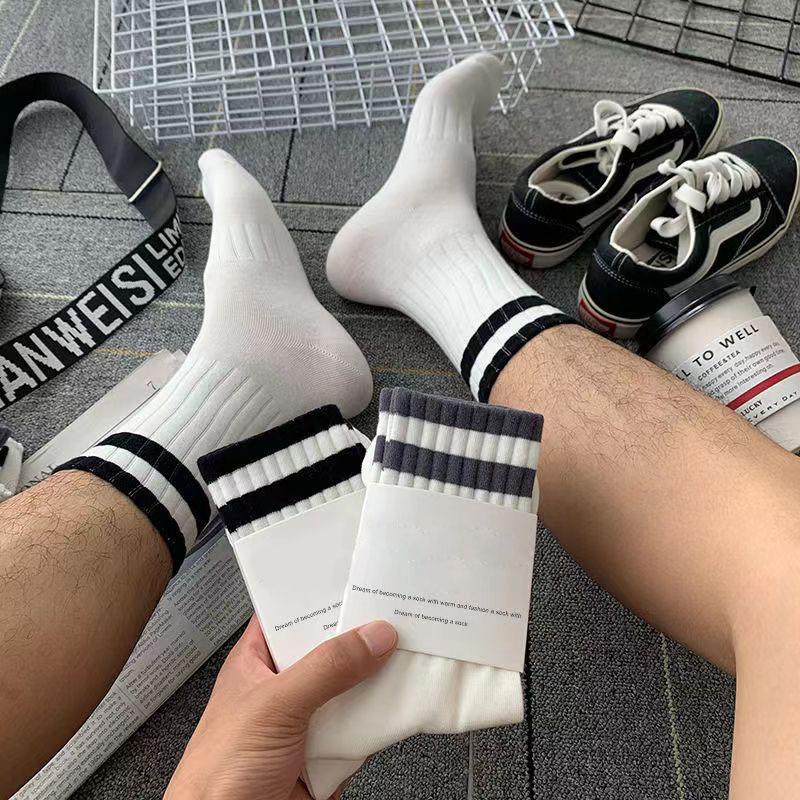 5 Pairs of Solid White Thick Stockings for Men, Trendy, Anti-odor, Versatile for Sports, Men's Long Stockings