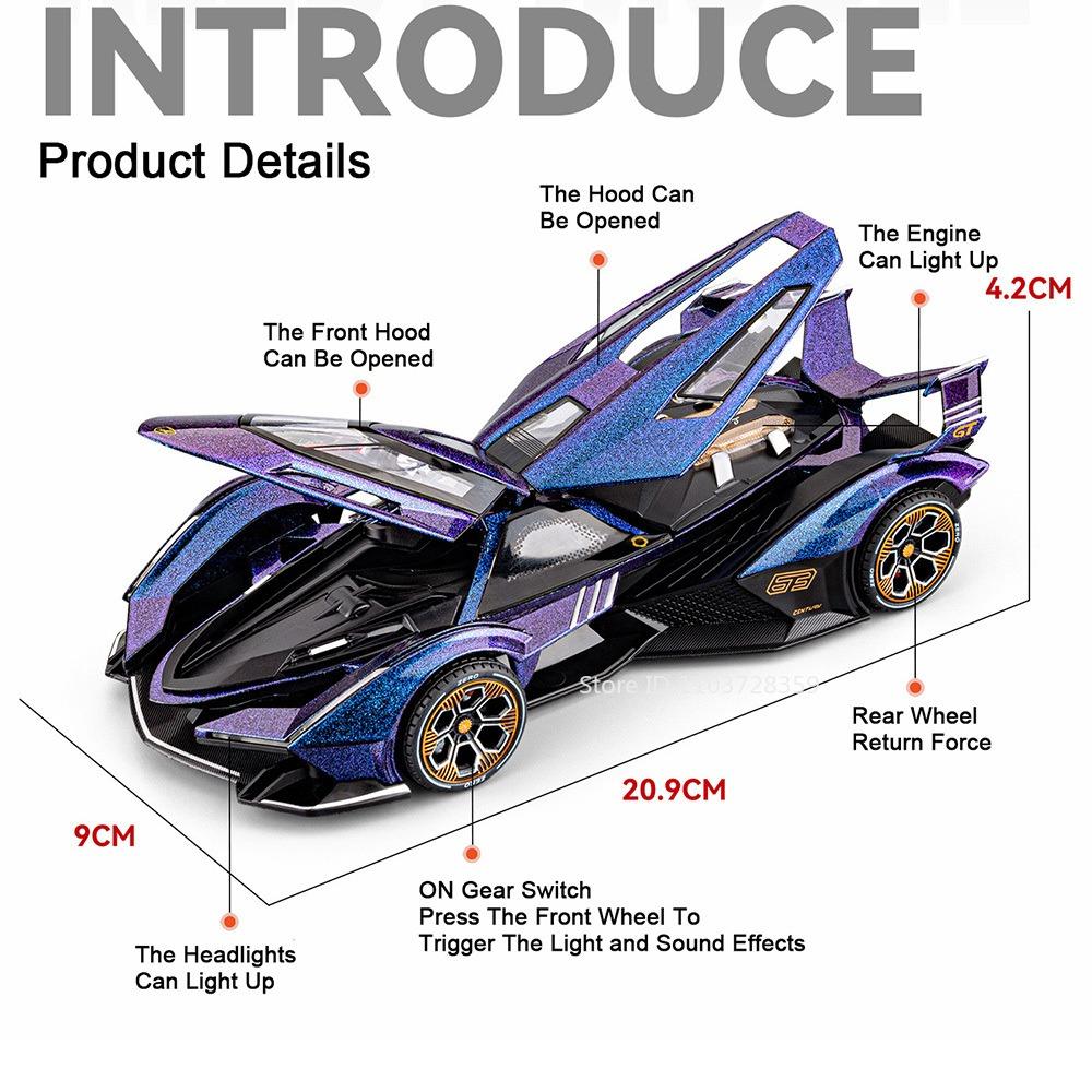 1:24 V12 Veneno Имитация Игрушечная Модель Суперкары Сплав Литье под Давлением Миниатюрные Спортивные Машины Звук Свет Двери Открываются Оттянуть Назад Детские Подарки