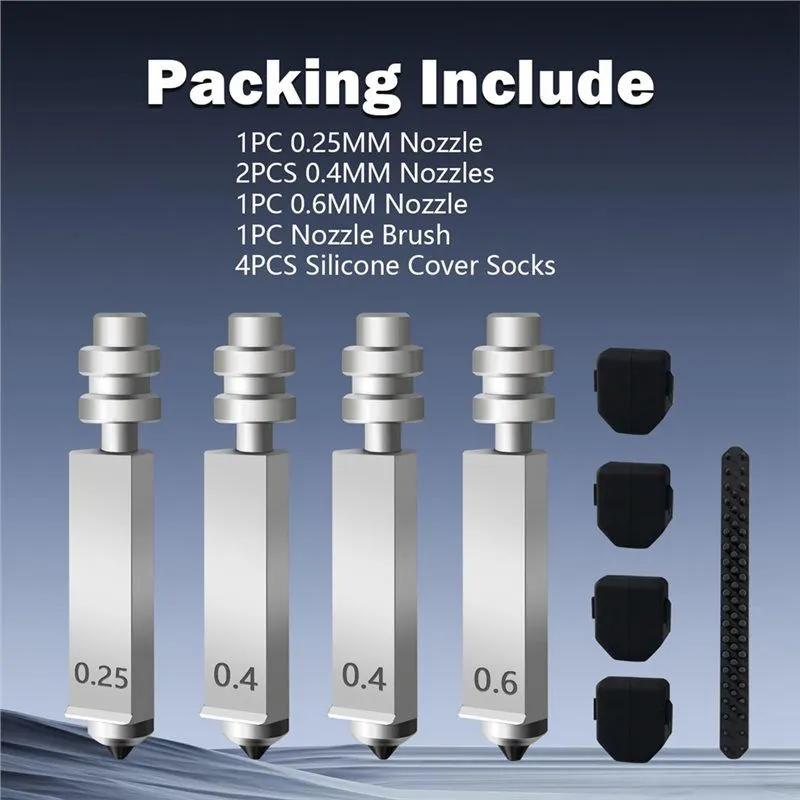 Set of nozzles for anycubic kobra x combo, 0.25/0.4/0.4/ 0.6 mm, 4 silicone covers and brush