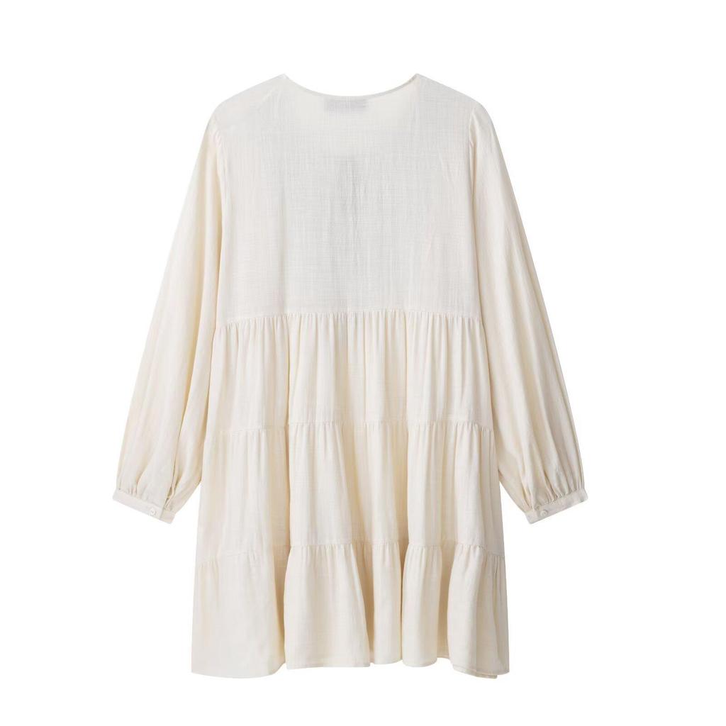 Summer Women's Embroidered Patchwork Long Sleeve Mini Dress