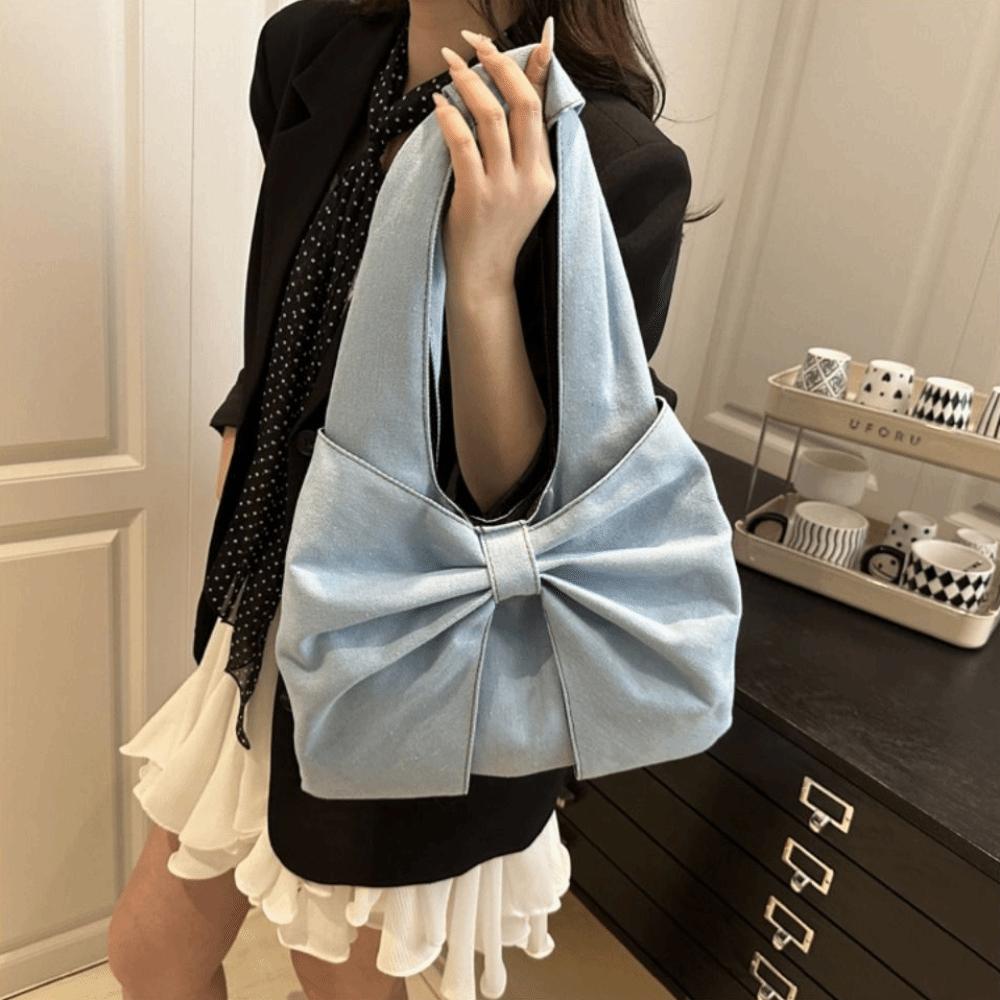 Designer Bow Denim Bag Casual Women's Tote bag Ins Bow Shoulder Bag Ladies