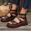 Fashion Women Sandals Summer 2025 Mid Heeled Wedges Shoes for Women Retro Leather Platform Rome Gladiator Sandals Sandalias De Mujer