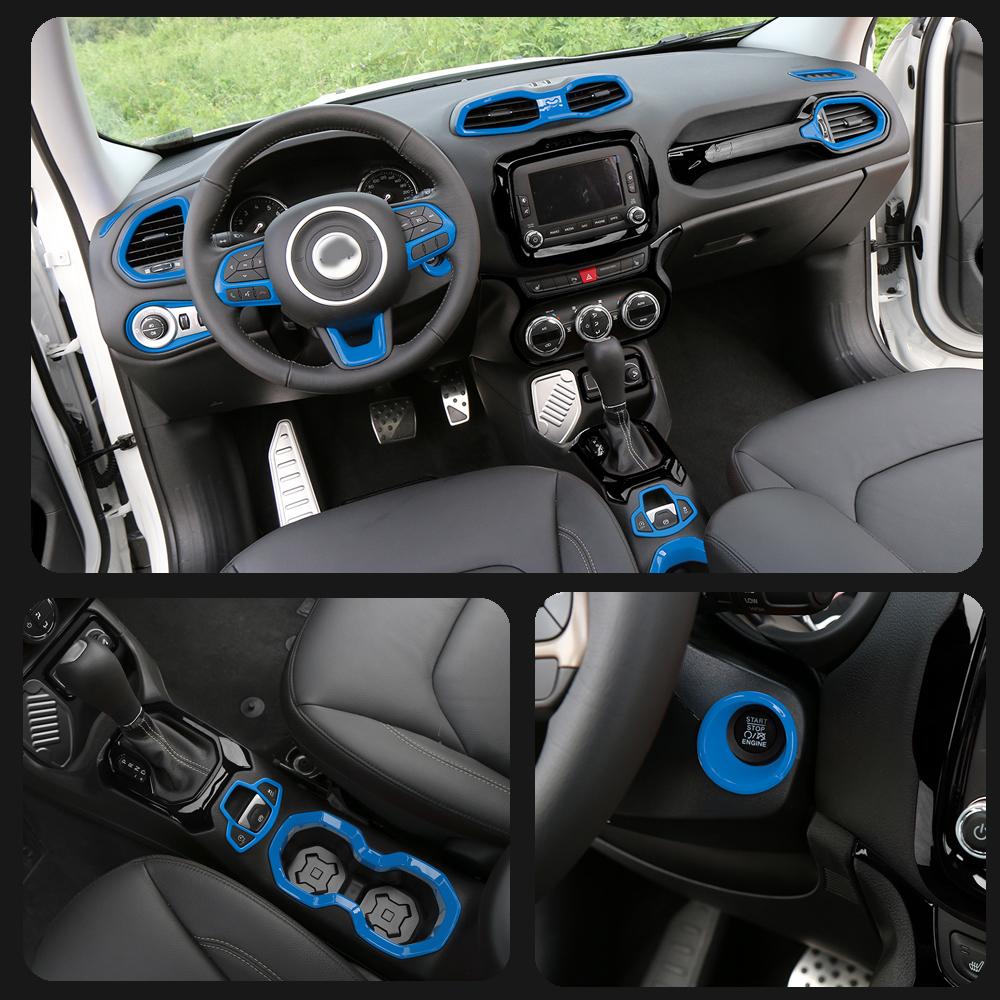 ABS Car Steering Wheel Headlight Switch Decoration Ring Central Air Vent Cover Stickers For Jeep Renegade 2017-2020 Car Exterior Accessories