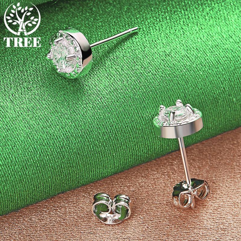 Luxury Noble 925 Sterling Silver Round AAA Zircon Stud Earrings For Women Simple Versatile Jewelry Birthday Wedding Party Gifts