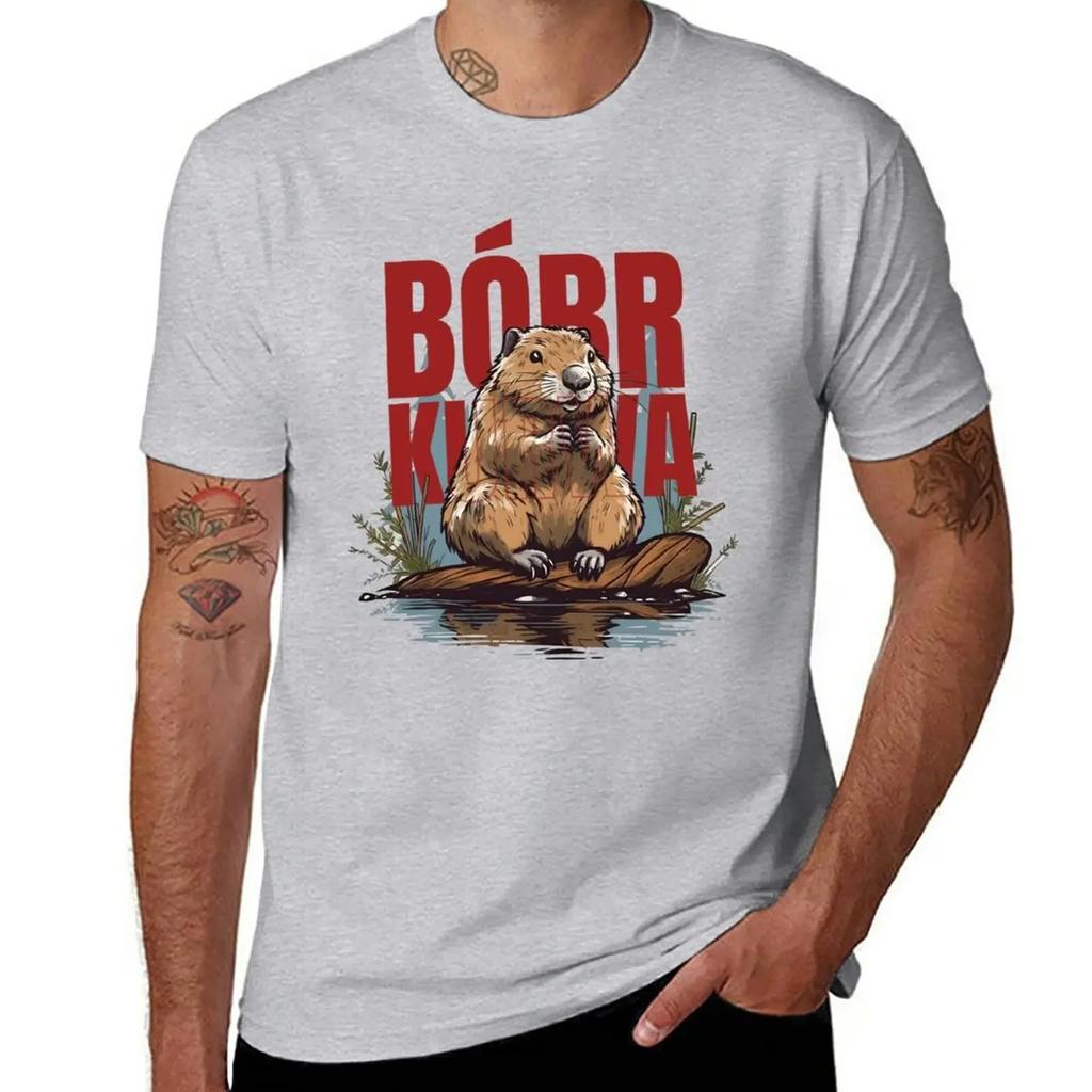 Beaver, Boberek Graphic Print Men T-Shirt Oversize T Shirts Anime Clothes Tees Summer Casual Men Workout Shirt
