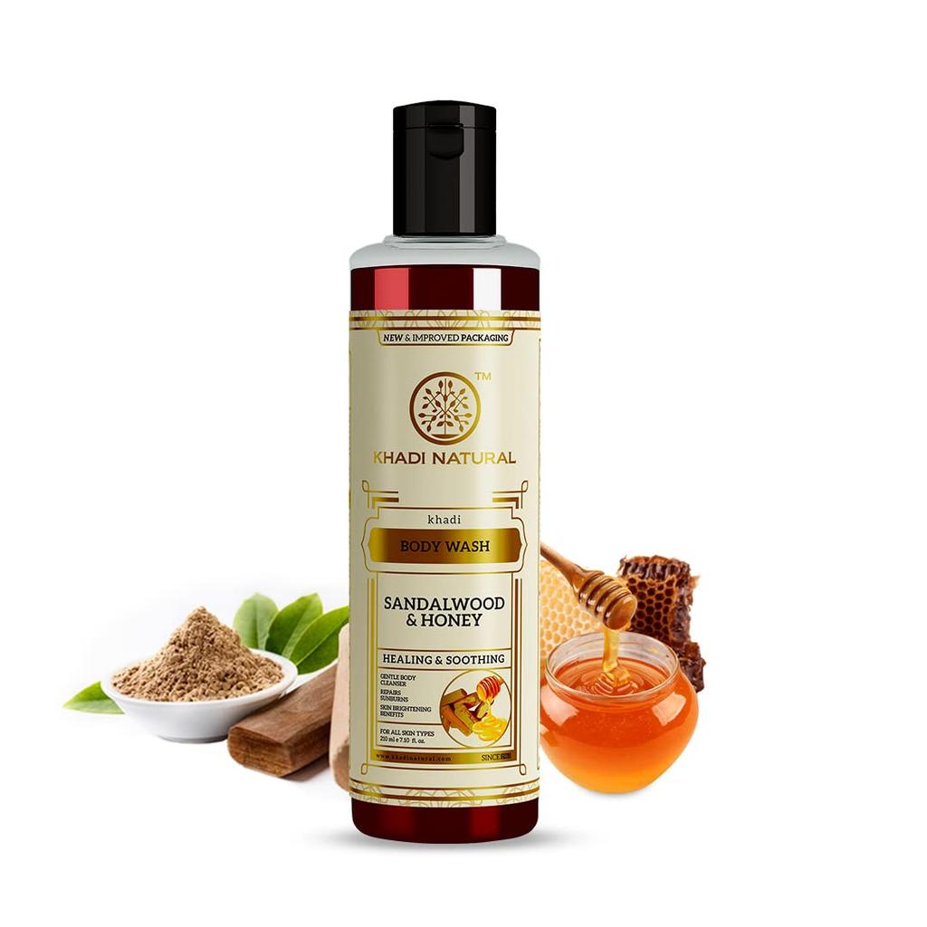 KHADI NATURAL Гель для душа «Сандал и Мед» 210 мл, 1 шт. | Мягкий увлажняющий гель для душа для мягкой гладкой кожи