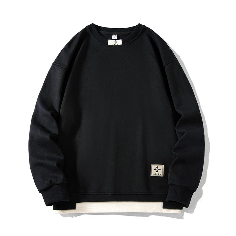 Большой размер свитер мужской весна и осень новый свободный длинный рукав футболка свободный тренд плюс толстый низ рубашка мужской