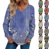 Women's Fashion Casual Long Sleeve Printed V- Neck Sweater Top