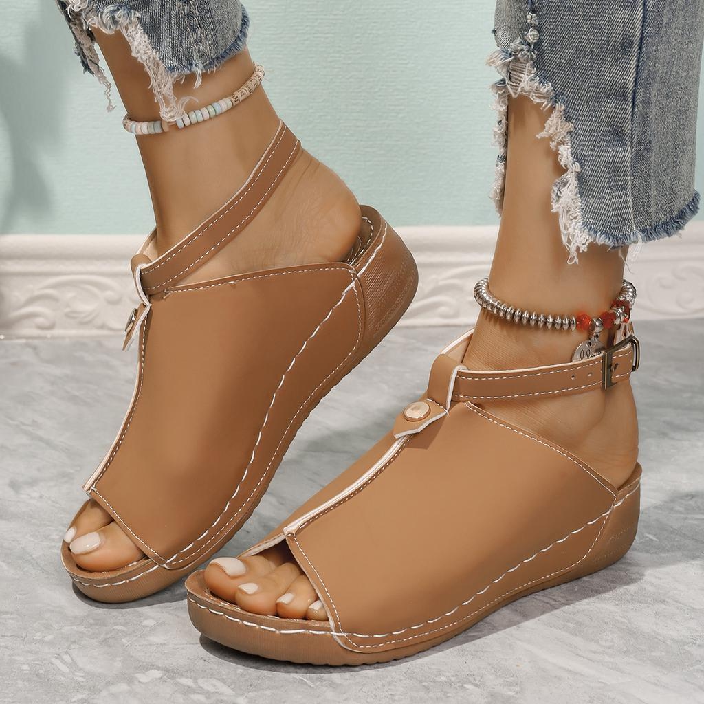 Новые открытые женские босоножки на танкетке, летние модные дышащие удобные босоножки с пряжкой, женская пляжная обувь Sandalias De Mujer