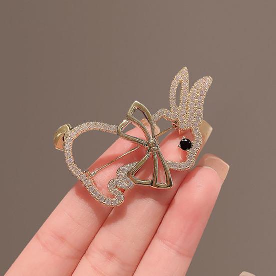 Женская брошь в форме полого кролика, декор со стразами, нержавеющая противоскользящая, износостойкая, воротник пальто, шляпа, шарф, украшение, булавка для одежды, ювелирные изделия