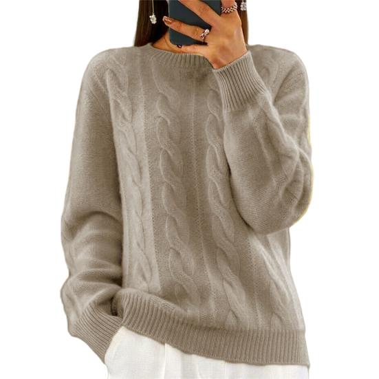 Yousheng Женский свитер с круглым вырезом и длинным рукавом, с перекрученной текстурой, трикотажные топы, однотонные, свободные, ретро-пуловеры