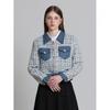 Ozoc Denim Color Block Collar Tweed Jacket Ozoc 170