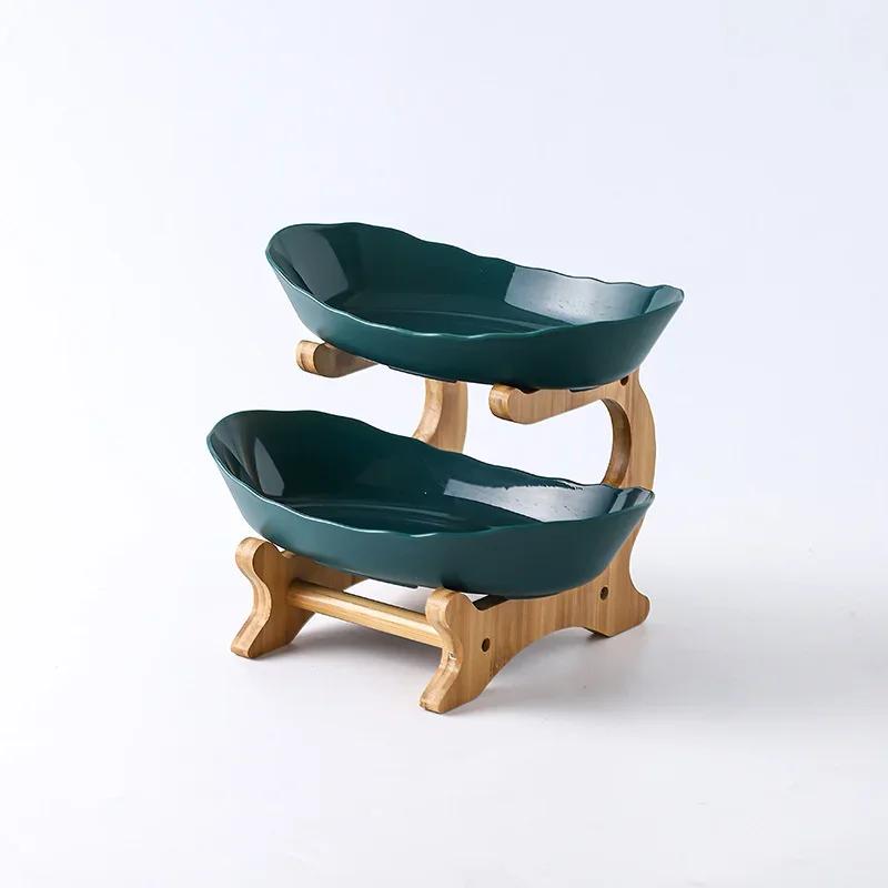 Трехъярусные столовые тарелки, столовая посуда, деревянная кухонная ваза для фруктов с полами, разделяемая тарелка, подставка для закусок, конфет, торта, салатница