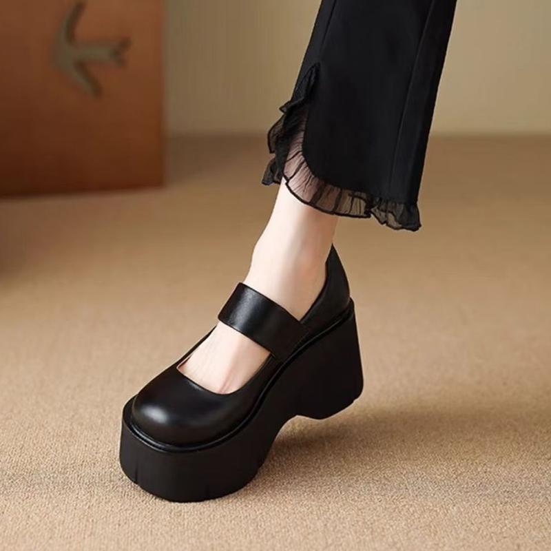 Модные туфли-клинья для женщин 2025 Осень Новые туфли Мэри Джейн на платформе с массивным каблуком Простые и стильные женские туфли Zapatos De Mujer