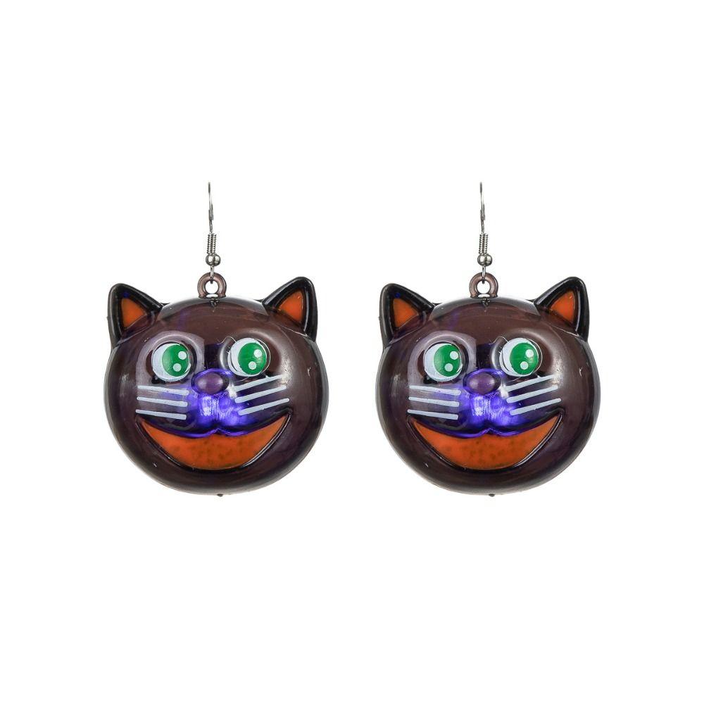Black Cat Luminous Halloween Pendant Electric LED Skull Earrings All Saints' Day