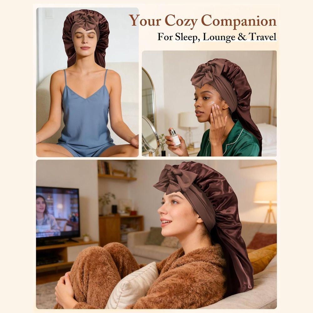 Hair Protection Satin Bonnet Curly Hair Braid Bonnet Extra Long Sleeping Cap Women