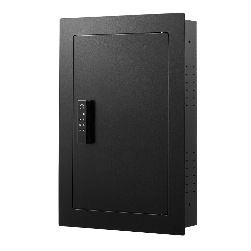 Wall Safe, 3-Tier Hidden Wall Safe with Fingerprint, Password, Key & Turning Knob, Q235 Cold-Rolled Steel In-Wall Box with Adjustable Shelves & Key