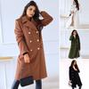 Women Winter Overcoat Turn-down Collar Pockets Pure Color Double-breasted Cardigan Loose Fit Coat Thermal Long Sleeves Commuting Dating Winter Coat
