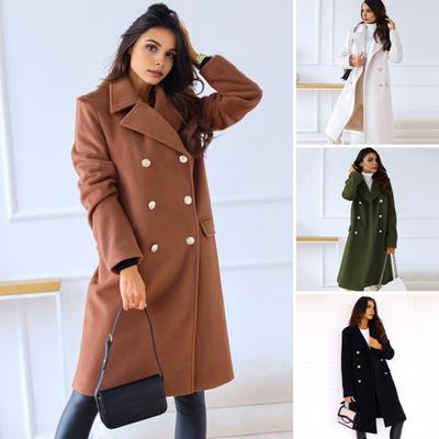Женское зимнее пальто с отложным воротником и карманами, однотонный двубортный кардиган свободного кроя, пальто с длинными рукавами, для поездок на работу и свиданий, зимнее пальто