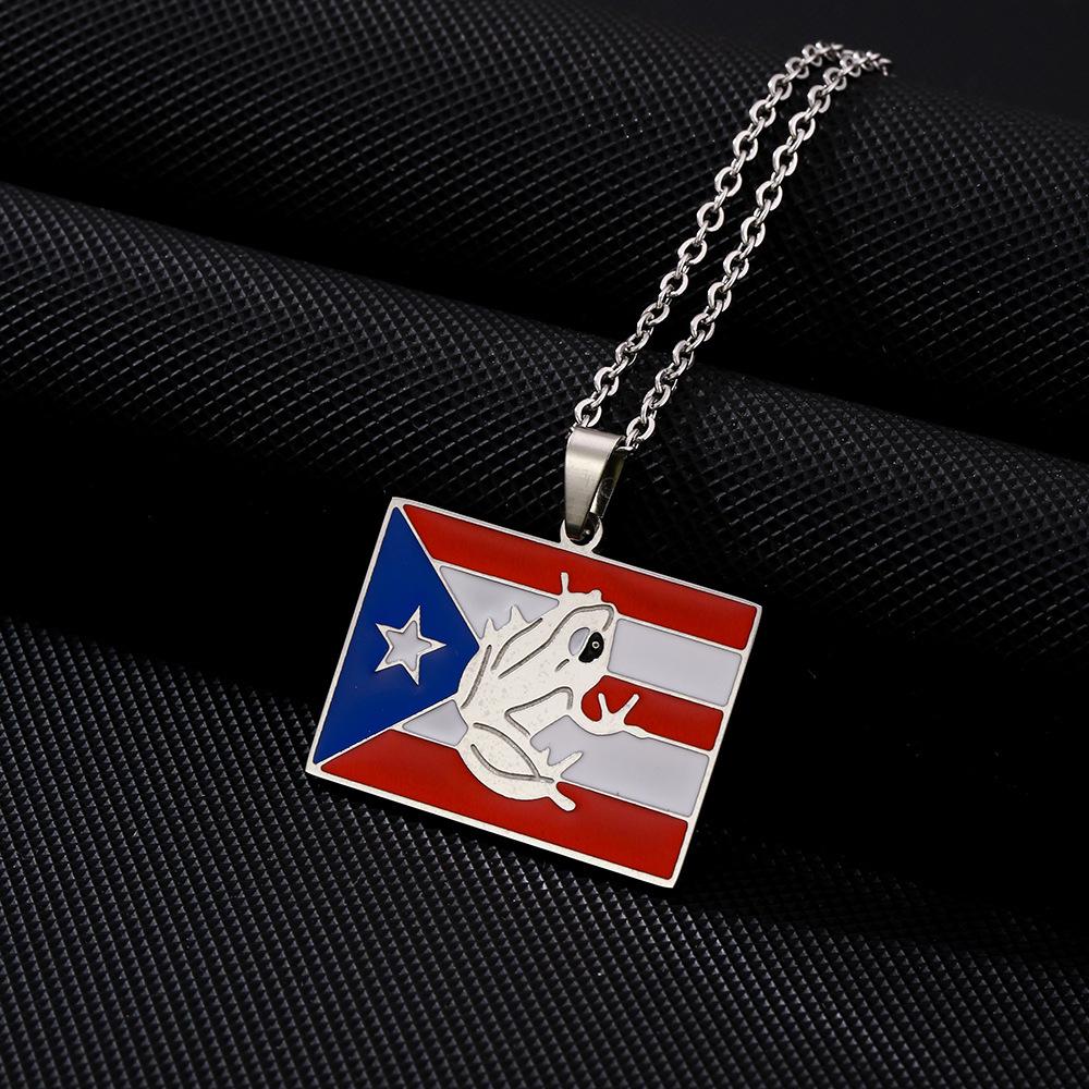 Vintage Enamel Titanium Steel Puerto Rico Necklace for Men, Women, and Couples - Ethnic Style Accessory
