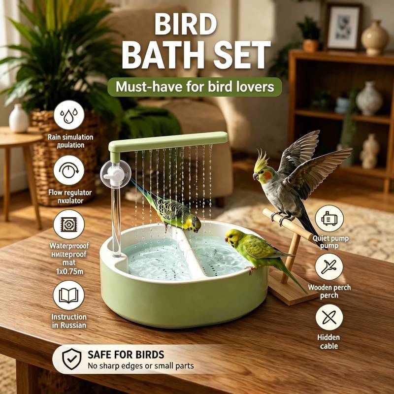 Bird Bath Circulation Pump For Parrots And Canaries With Automatic Rain Shower System