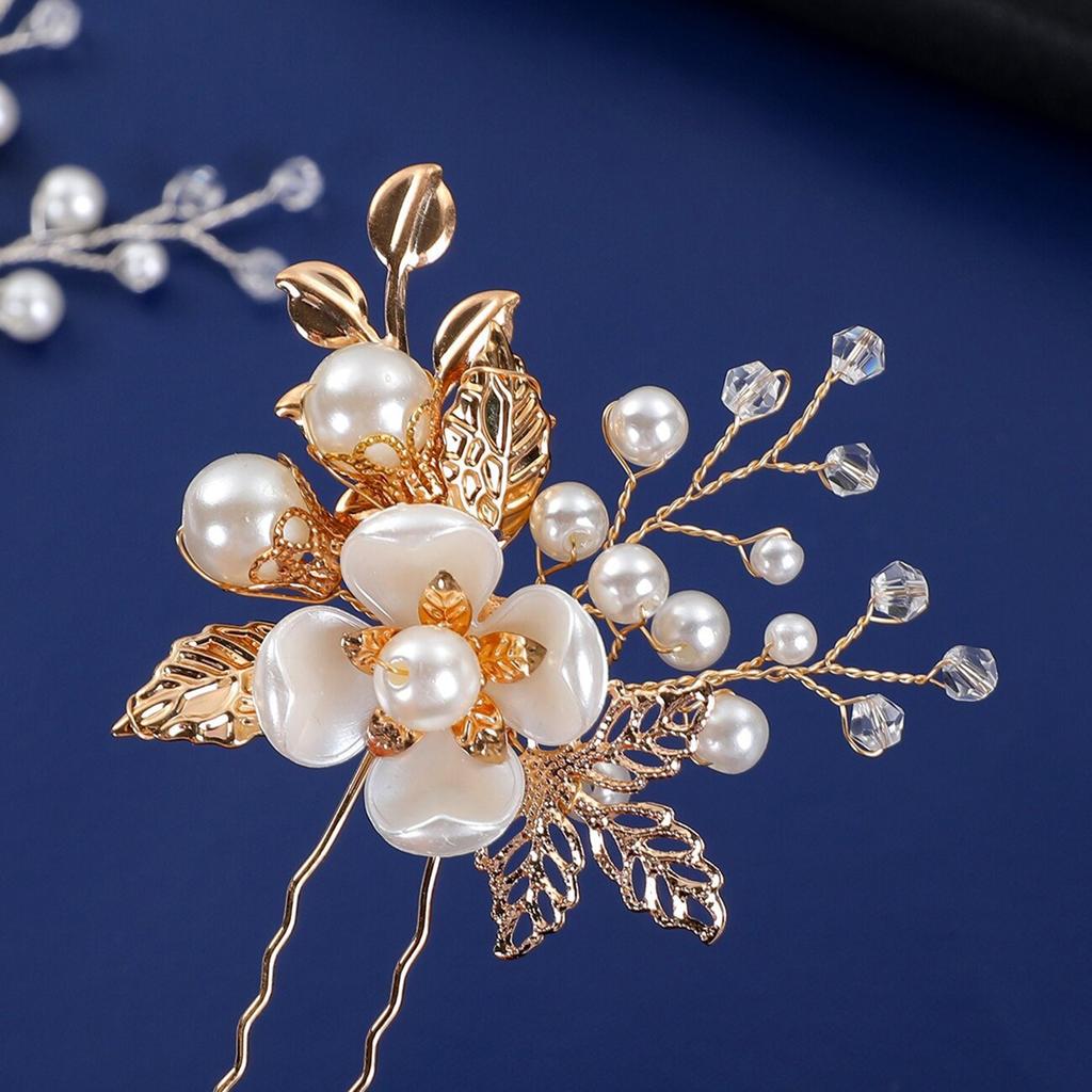 Crystal Rhinestone Hollow Leaf Hairpin Pearl U Shape Hair Pin For Wedding Bridal Party Updo Hairstyle Elegant Hair Accessories