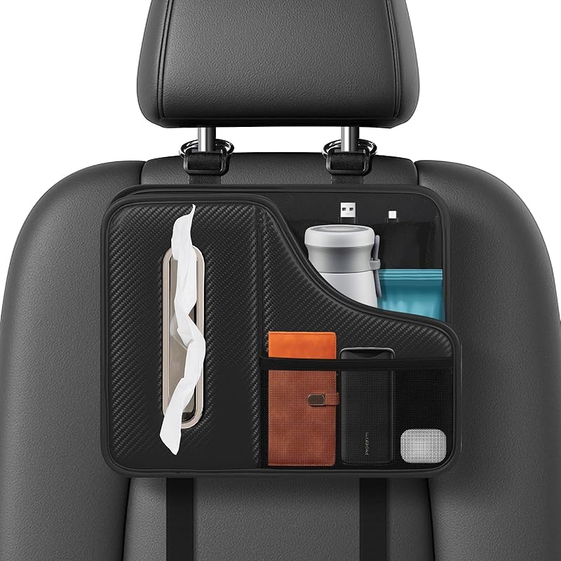 Car Tissue Holder,Back Seat Organizer With Cup Holder,Multifunctional Car Headrest Seat Back Storage,Large Tissue Box Cover Fit For 100-130 Regular