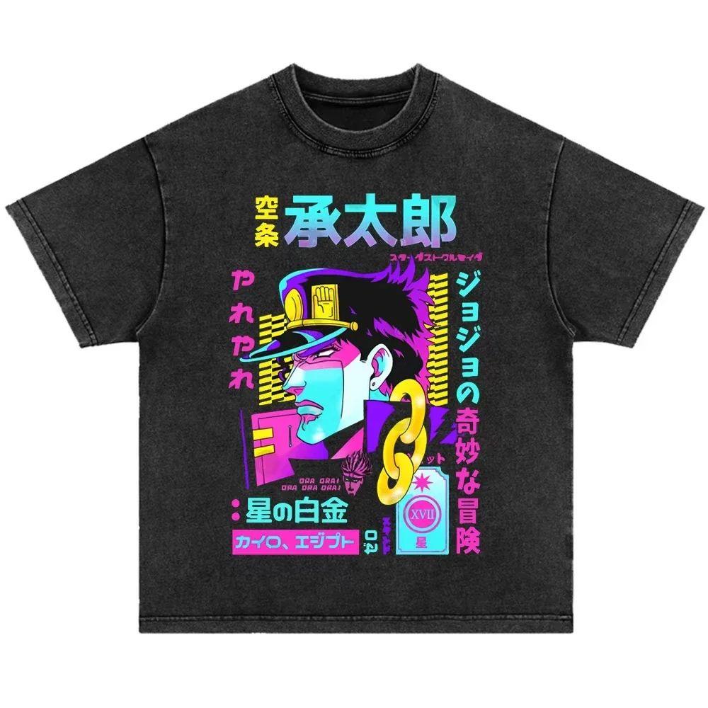 Japanese Anime Jojo Bizarre Adventure Vintage Washed T-Shirt Killer Queen Graphic T Shirts Men Women Cosplay Oversized T-shirt