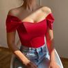 DAFIFY Women's Fashion Casual Summer Spring Solid Color Print Short Sleeve One Shoulder Blouses & Shirts