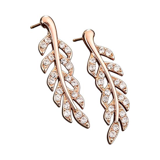 Delicate Leaf Jewelry 1 Pair Rhinestone Stud Earrings, Sparkly Faux Crystal Ear Climber Natural Inspired Earrings Cubic Zirconia Branch Arc
