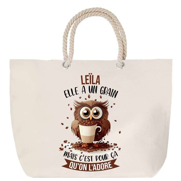 Sac de plage - PLANETEE - Leïla Chouette - anse corde - grand format - imprimé en France