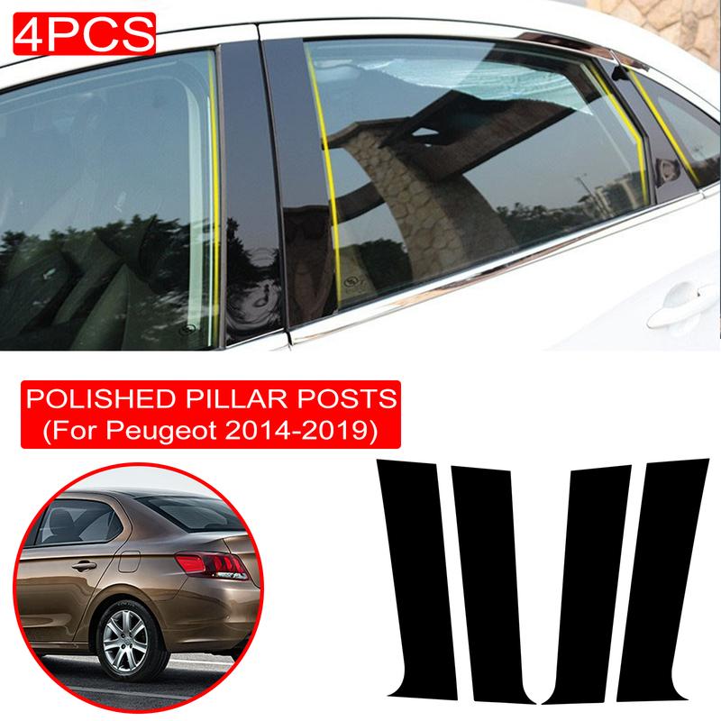 4 шт. полированные стойки стоек, подходящие для Peugeot 301 2014 г. - накладка на оконную отделку BC, наклейка на аксессуары для колонок, глянцевая черная