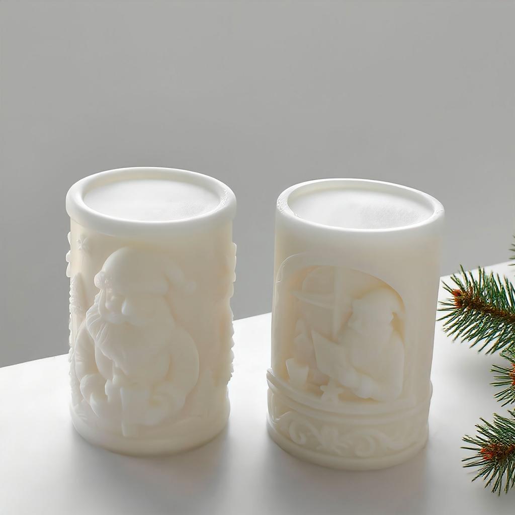 Christmas Series Santa Claus Silicone Candle Mold Handmade Scented Plaster Resin Mould Relief Cylinder Xmas Candle Molds
